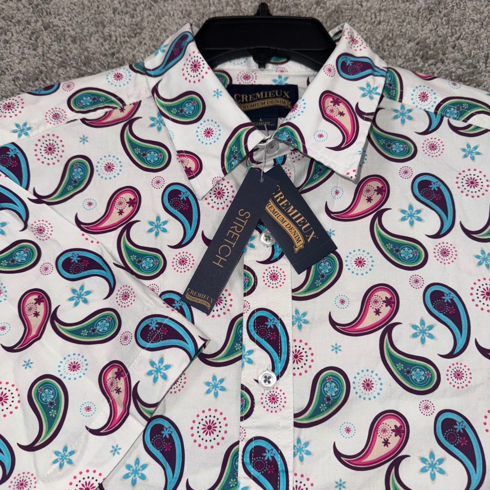 CREMIEUX PREMIUM DENIM Mens Paisley Print Button Up Shirt Stretch Sz XLT NEW